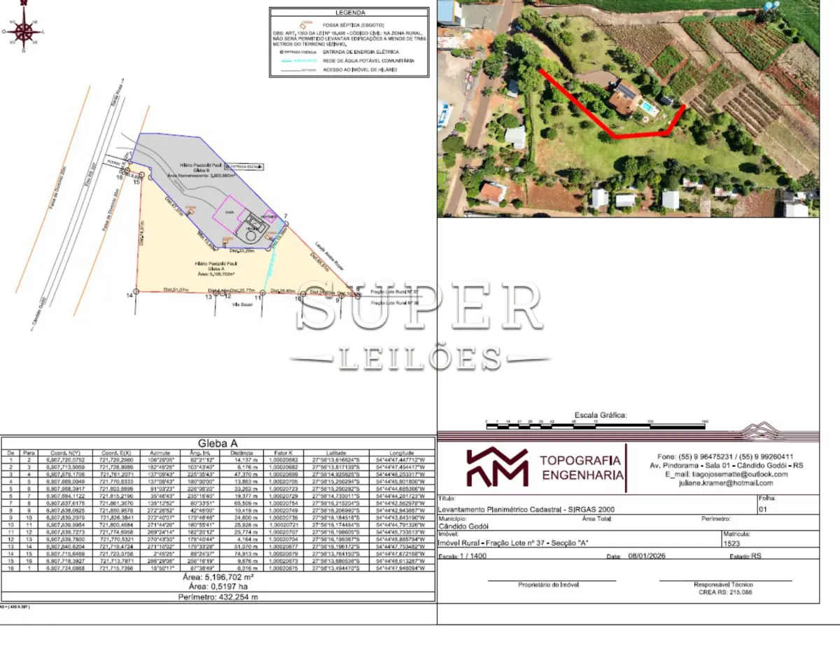 LOTE 005 - Parte de um terreno com área superficial de 9.338,71, Cândido Godói/RS