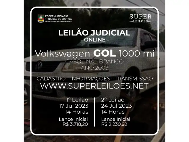 Um veículo VW Gol 1000 Mi 4P, placa ILF6869, ano e modelo 2003.