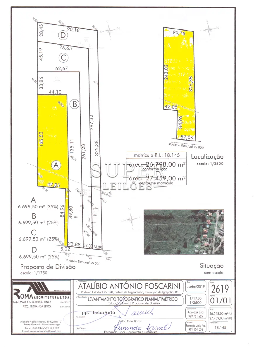 LOTE 001 - Área “A” de Terreno, fração equivalente a 6.699,50m², fazendo frente com a rodovia RS-020