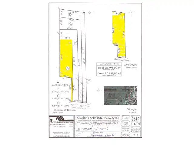 Área “A” Terreno (fração equivalente a 6.699,50m², ) faz frente com a RS-020 de Igrejinha/RS